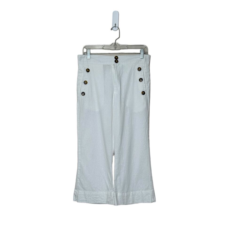 Jen’s Pirate Booty white linen cropped pants size S